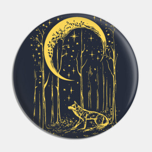 Mystical Wolf Howling at the Crescent Moon – Spirit of the Night Pin