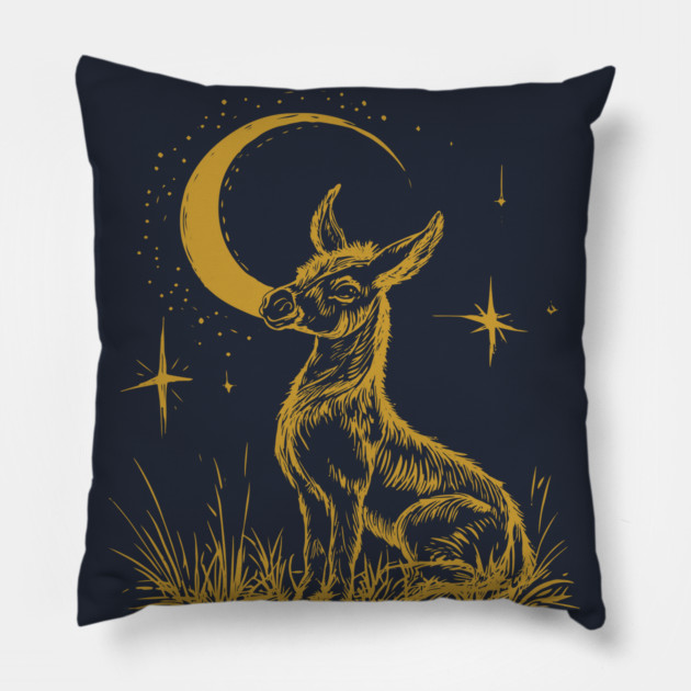 Celestial Baby Donkey Under the Moon – Gentle Nighttime Whimsy Pillow by TuncGK