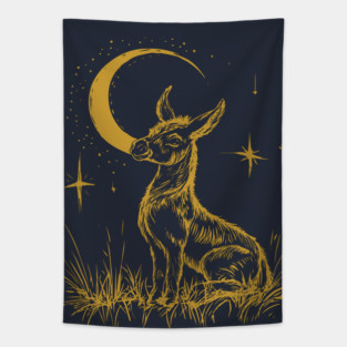 Celestial Baby Donkey Under the Moon – Gentle Nighttime Whimsy Tapestry