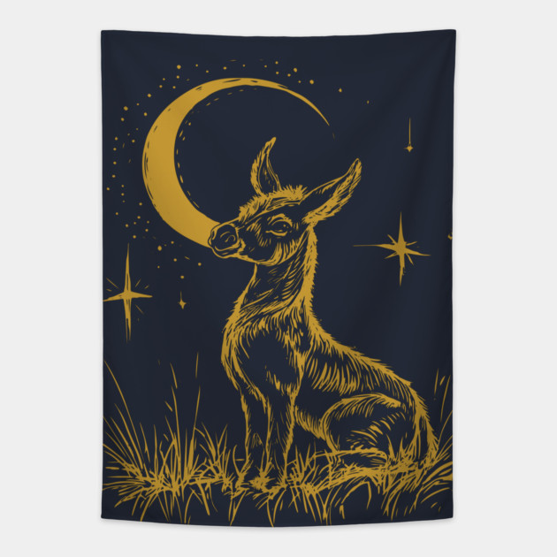 Celestial Baby Donkey Under the Moon – Gentle Nighttime Whimsy Tapestry by TuncGK