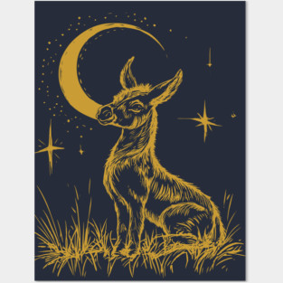 Celestial Baby Donkey Under the Moon – Gentle Nighttime Whimsy Posters and Art