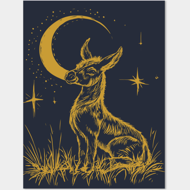 Celestial Baby Donkey Under the Moon – Gentle Nighttime Whimsy Wall Art by TuncGK