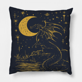 Mystical Dragon by the Moonlit Waters – Celestial Fantasy Beast Pillow