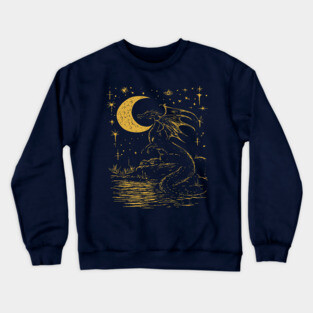 Mystical Dragon by the Moonlit Waters – Celestial Fantasy Beast Crewneck Sweatshirt