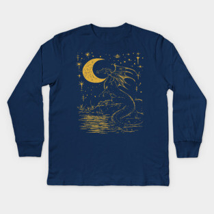 Mystical Dragon by the Moonlit Waters – Celestial Fantasy Beast Kids Long Sleeve T-Shirt