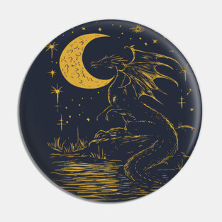 Mystical Dragon by the Moonlit Waters – Celestial Fantasy Beast Pin