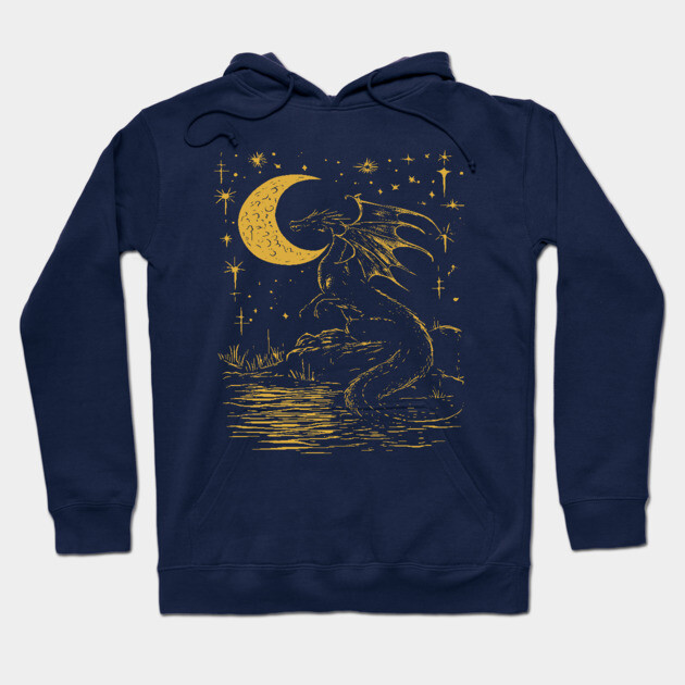 Mystical Dragon by the Moonlit Waters – Celestial Fantasy Beast Hoodie by TuncGK