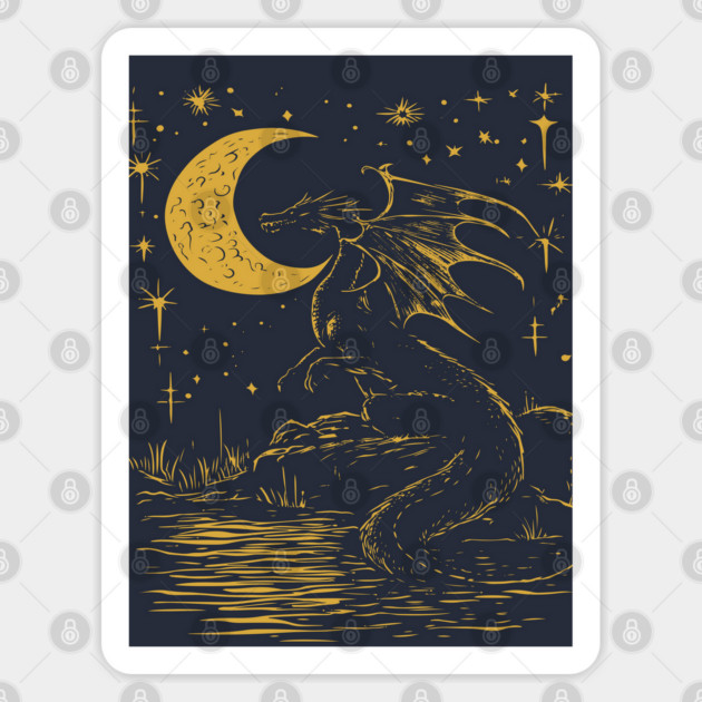 Mystical Dragon by the Moonlit Waters – Celestial Fantasy Beast Sticker by TuncGK