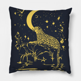 Celestial Leopard in the Night – Moonlit Jungle Majesty Pillow