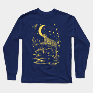 Celestial Leopard in the Night – Moonlit Jungle Majesty Long Sleeve T-Shirt