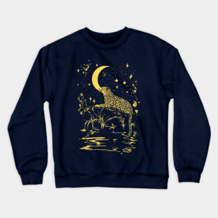 Celestial Leopard in the Night – Moonlit Jungle Majesty Crewneck Sweatshirt