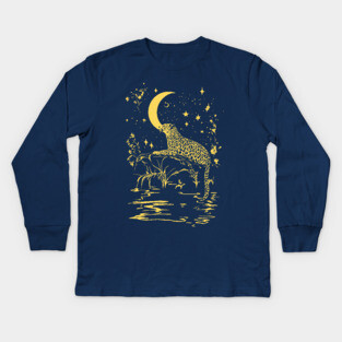 Celestial Leopard in the Night – Moonlit Jungle Majesty Kids Long Sleeve T-Shirt
