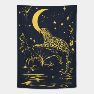 Celestial Leopard in the Night – Moonlit Jungle Majesty Tapestry