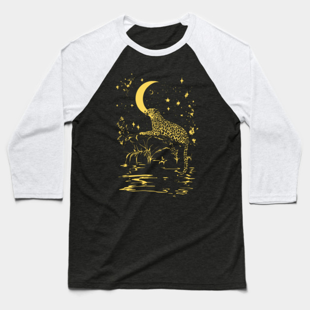 Celestial Leopard in the Night – Moonlit Jungle Majesty Baseball T-Shirt by TuncGK