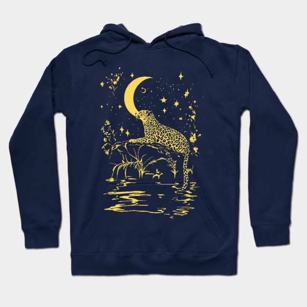 Celestial Leopard in the Night – Moonlit Jungle Majesty Hoodie by TuncGK
