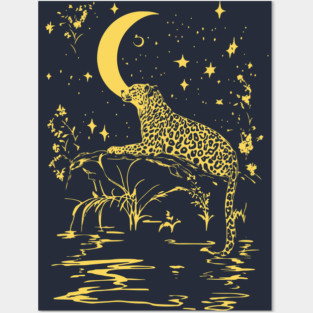 Celestial Leopard in the Night – Moonlit Jungle Majesty Posters and Art