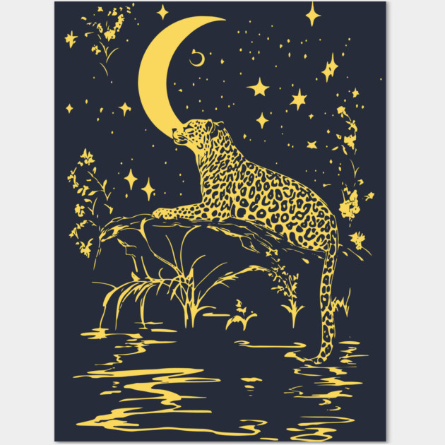 Celestial Leopard in the Night – Moonlit Jungle Majesty Wall Art by TuncGK