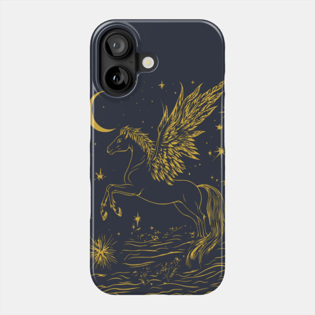 Winged Pegasus Under the Moon – Celestial Flight of Dreams Phone Case by TuncGK