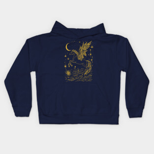 Winged Pegasus Under the Moon – Celestial Flight of Dreams Kids Hoodie