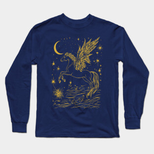 Winged Pegasus Under the Moon – Celestial Flight of Dreams Long Sleeve T-Shirt