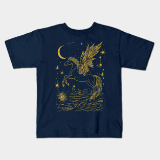 Winged Pegasus Under the Moon – Celestial Flight of Dreams Kids T-Shirt