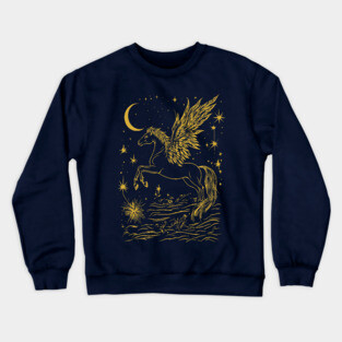 Winged Pegasus Under the Moon – Celestial Flight of Dreams Crewneck Sweatshirt