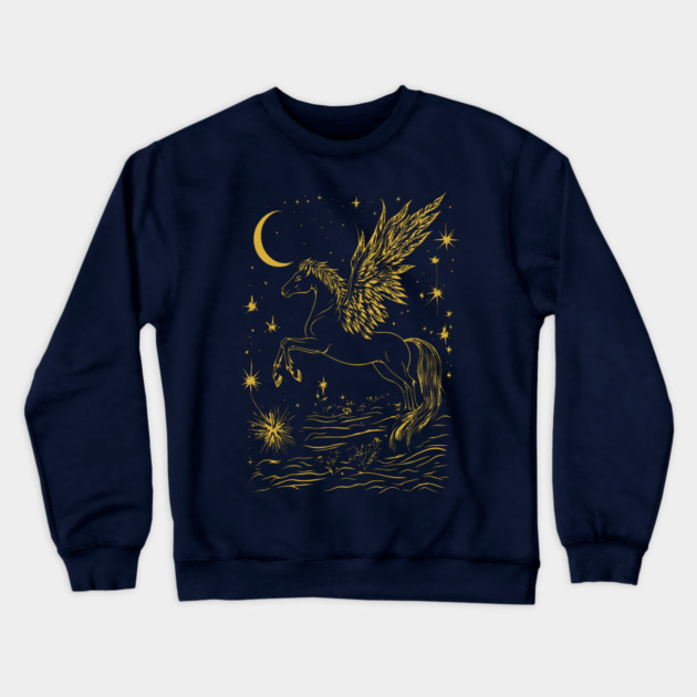 Winged Pegasus Under the Moon – Celestial Flight of Dreams Crewneck Sweatshirt by TuncGK