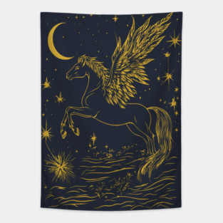 Winged Pegasus Under the Moon – Celestial Flight of Dreams Tapestry