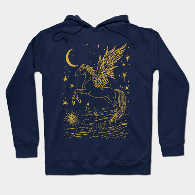 Winged Pegasus Under the Moon – Celestial Flight of Dreams Hoodie by TuncGK