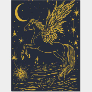 Winged Pegasus Under the Moon – Celestial Flight of Dreams Posters and Art