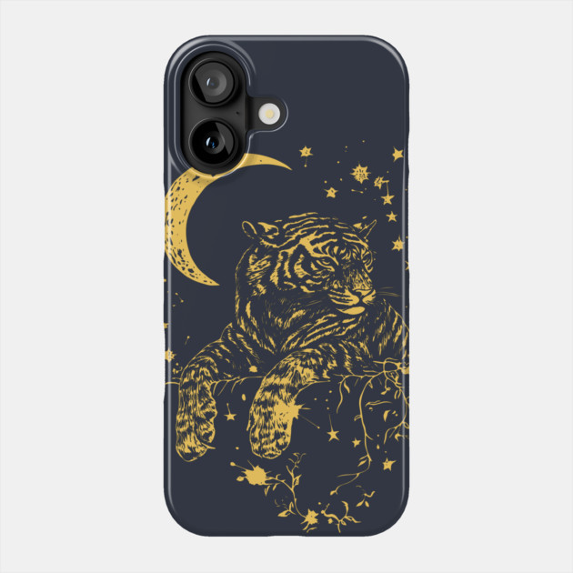 Moonlit Tiger Resting in the Night – Celestial Strength and Serenity Phone Case by TuncGK