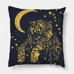Moonlit Tiger Resting in the Night – Celestial Strength and Serenity Pillow