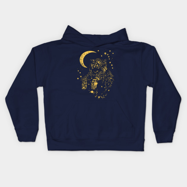 Moonlit Tiger Resting in the Night – Celestial Strength and Serenity Kids Hoodie by TuncGK