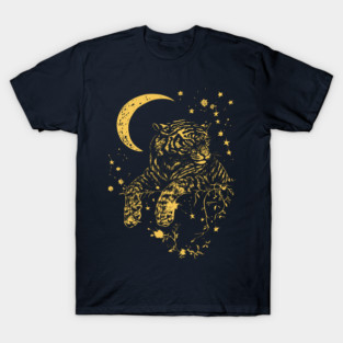 Moonlit Tiger Resting in the Night – Celestial Strength and Serenity T-Shirt