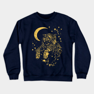 Moonlit Tiger Resting in the Night – Celestial Strength and Serenity Crewneck Sweatshirt