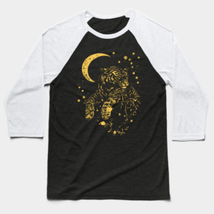 Moonlit Tiger Resting in the Night – Celestial Strength and Serenity Baseball T-Shirt