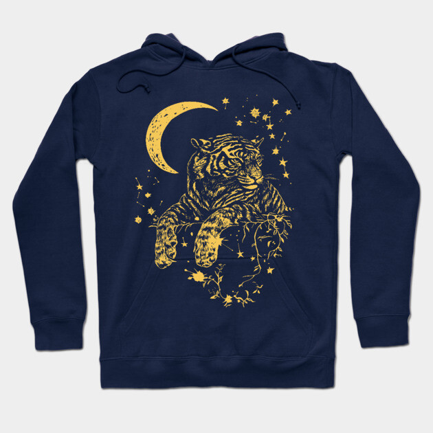 Moonlit Tiger Resting in the Night – Celestial Strength and Serenity Hoodie by TuncGK