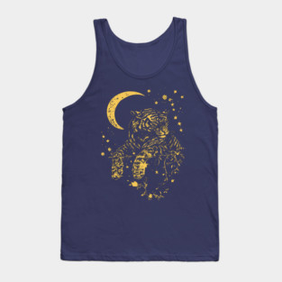 Moonlit Tiger Resting in the Night – Celestial Strength and Serenity Tank Top