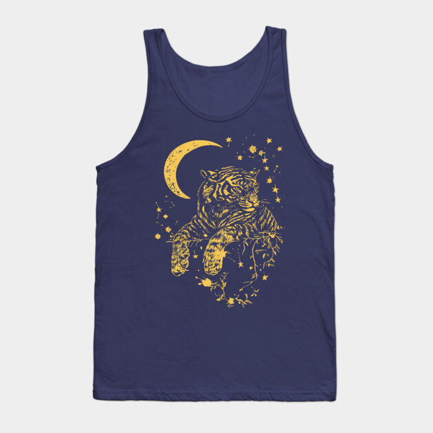 Moonlit Tiger Resting in the Night – Celestial Strength and Serenity Tank Top by TuncGK