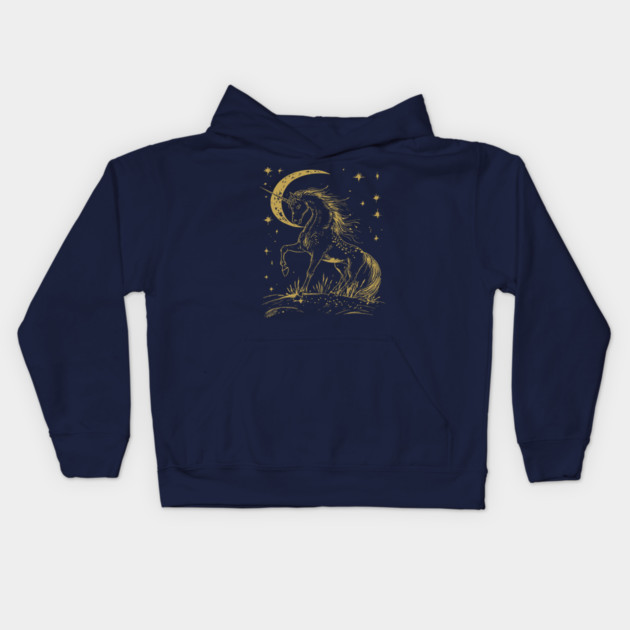 Mystical Unicorn Under the Moon – Celestial Fantasy and Magic Kids Hoodie by TuncGK