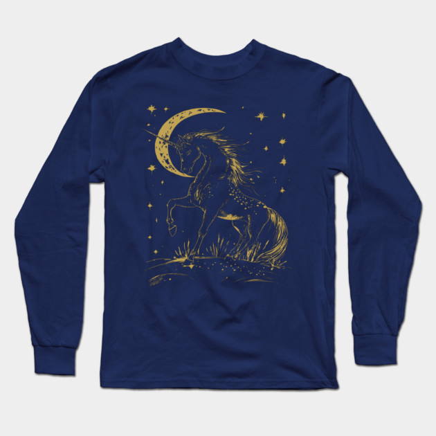 Mystical Unicorn Under the Moon – Celestial Fantasy and Magic Long Sleeve T-Shirt by TuncGK
