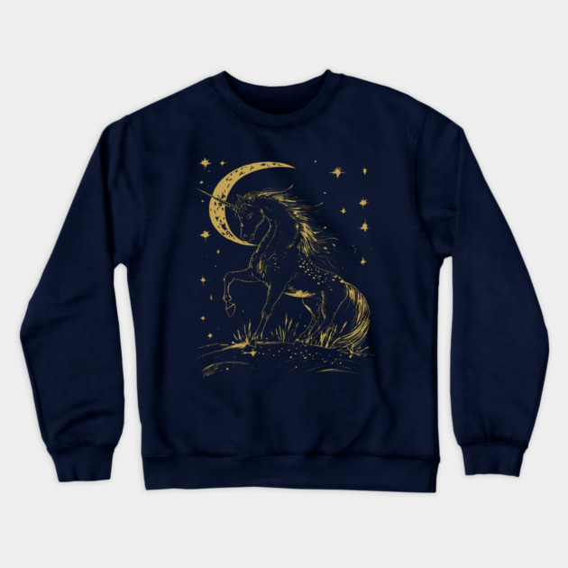 Mystical Unicorn Under the Moon – Celestial Fantasy and Magic Crewneck Sweatshirt by TuncGK