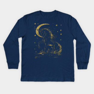Mystical Unicorn Under the Moon – Celestial Fantasy and Magic Kids Long Sleeve T-Shirt