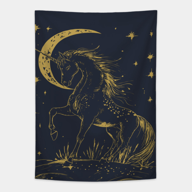 Mystical Unicorn Under the Moon – Celestial Fantasy and Magic Tapestry by TuncGK
