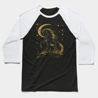 Mystical Unicorn Under the Moon – Celestial Fantasy and Magic Baseball T-Shirt