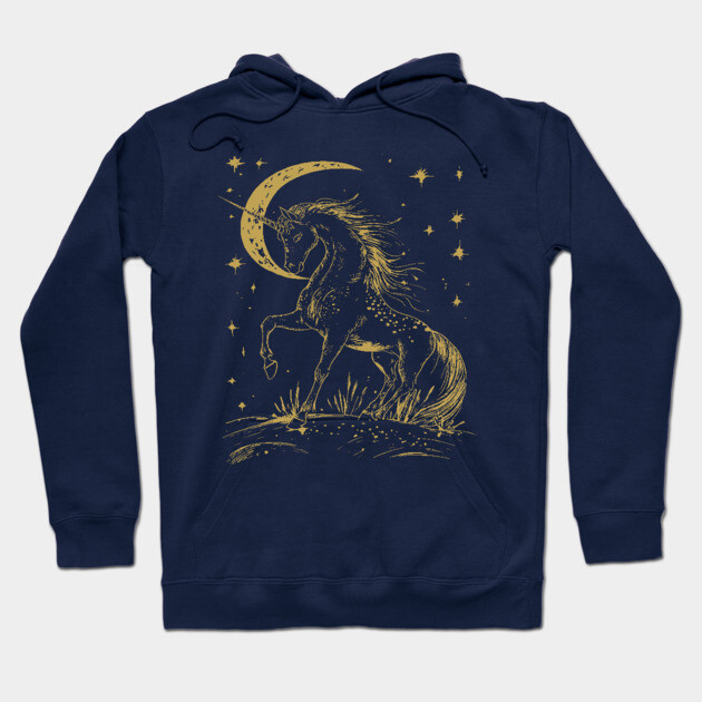 Mystical Unicorn Under the Moon – Celestial Fantasy and Magic Hoodie by TuncGK