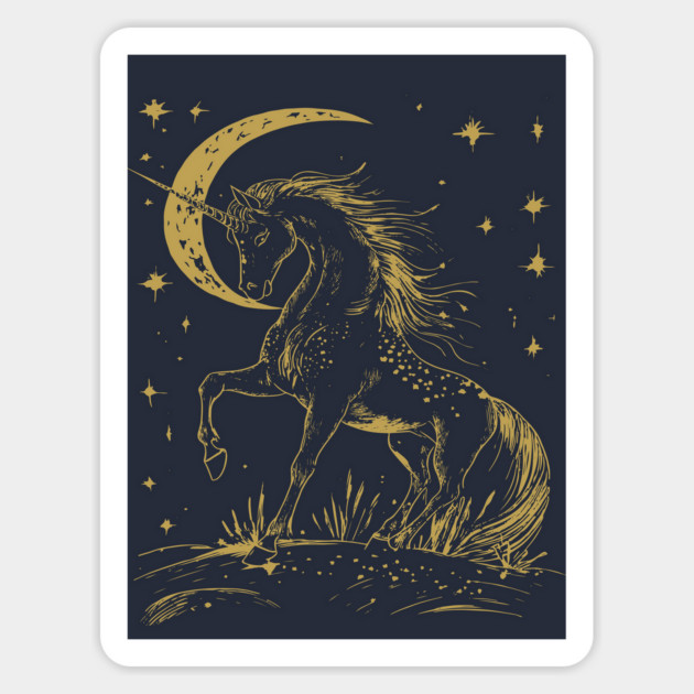 Mystical Unicorn Under the Moon – Celestial Fantasy and Magic Magnet by TuncGK