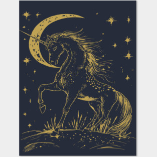 Mystical Unicorn Under the Moon – Celestial Fantasy and Magic Posters and Art