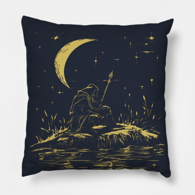 Celestial Warrior at Rest – Mystical Strength and Reflection Pillow by TuncGK