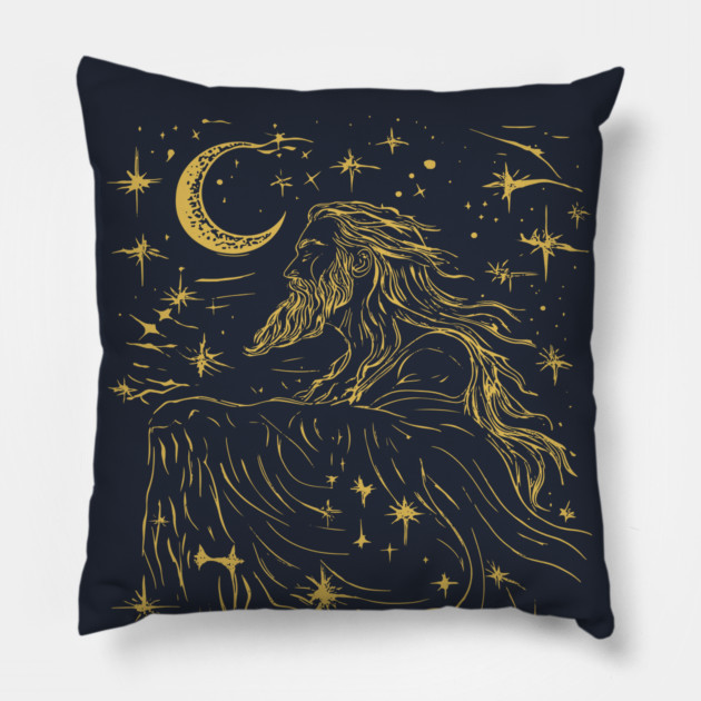 Celestial Zeus Over the Stars – Mythical God of the Heavens Pillow by TuncGK